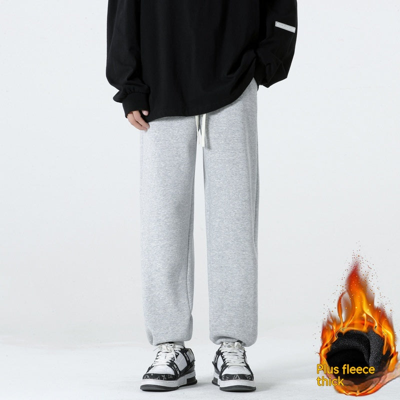 Autumn And Winter Straight Wide Leg Casual Trousers Drape Fleece-lined Thickening Exercise