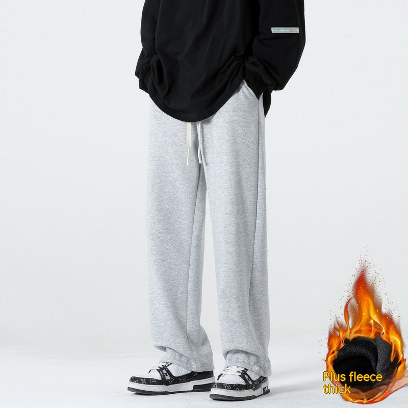 Autumn And Winter Straight Wide Leg Casual Trousers Drape Fleece-lined Thickening Exercise