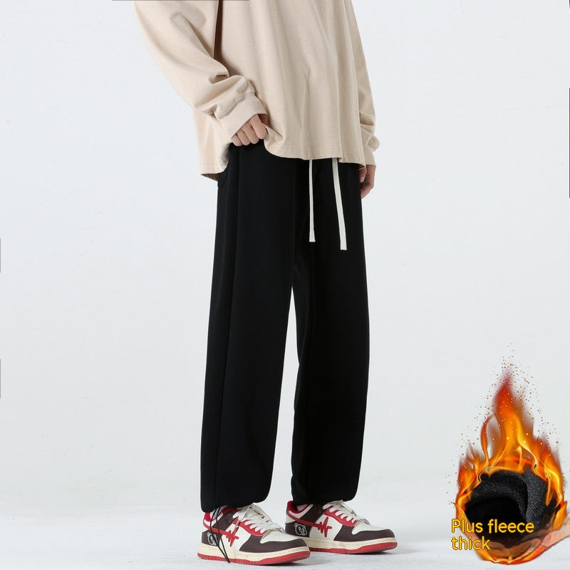 Autumn And Winter Straight Wide Leg Casual Trousers Drape Fleece-lined Thickening Exercise