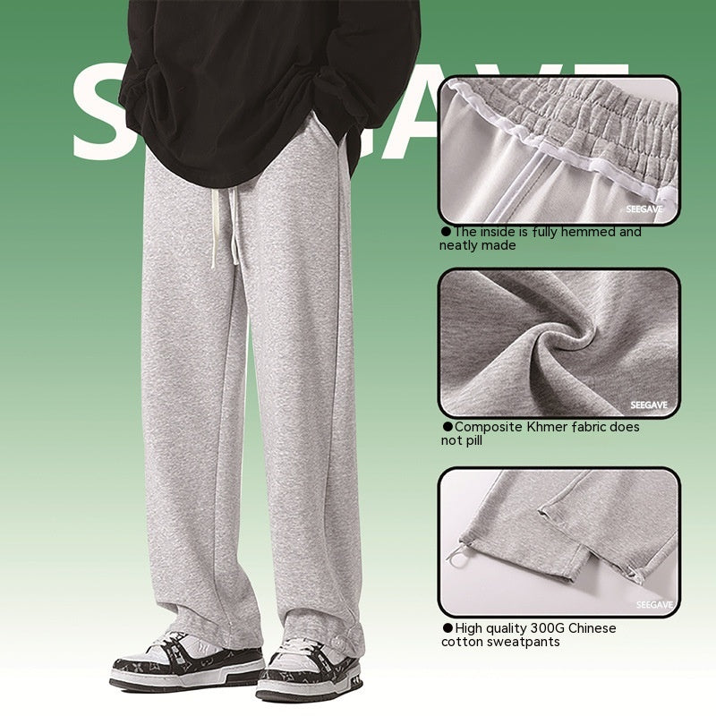 Autumn And Winter Straight Wide Leg Casual Trousers Drape Fleece-lined Thickening Exercise