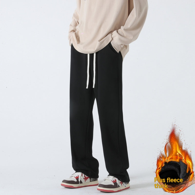 Autumn And Winter Straight Wide Leg Casual Trousers Drape Fleece-lined Thickening Exercise